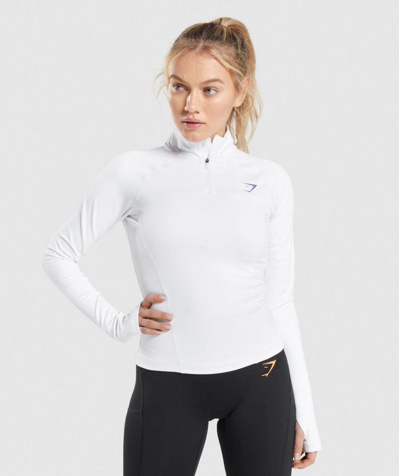 Women\'s Gymshark Pulse 1/4 Zip Sweatshirts White | NZ 2HQNRC